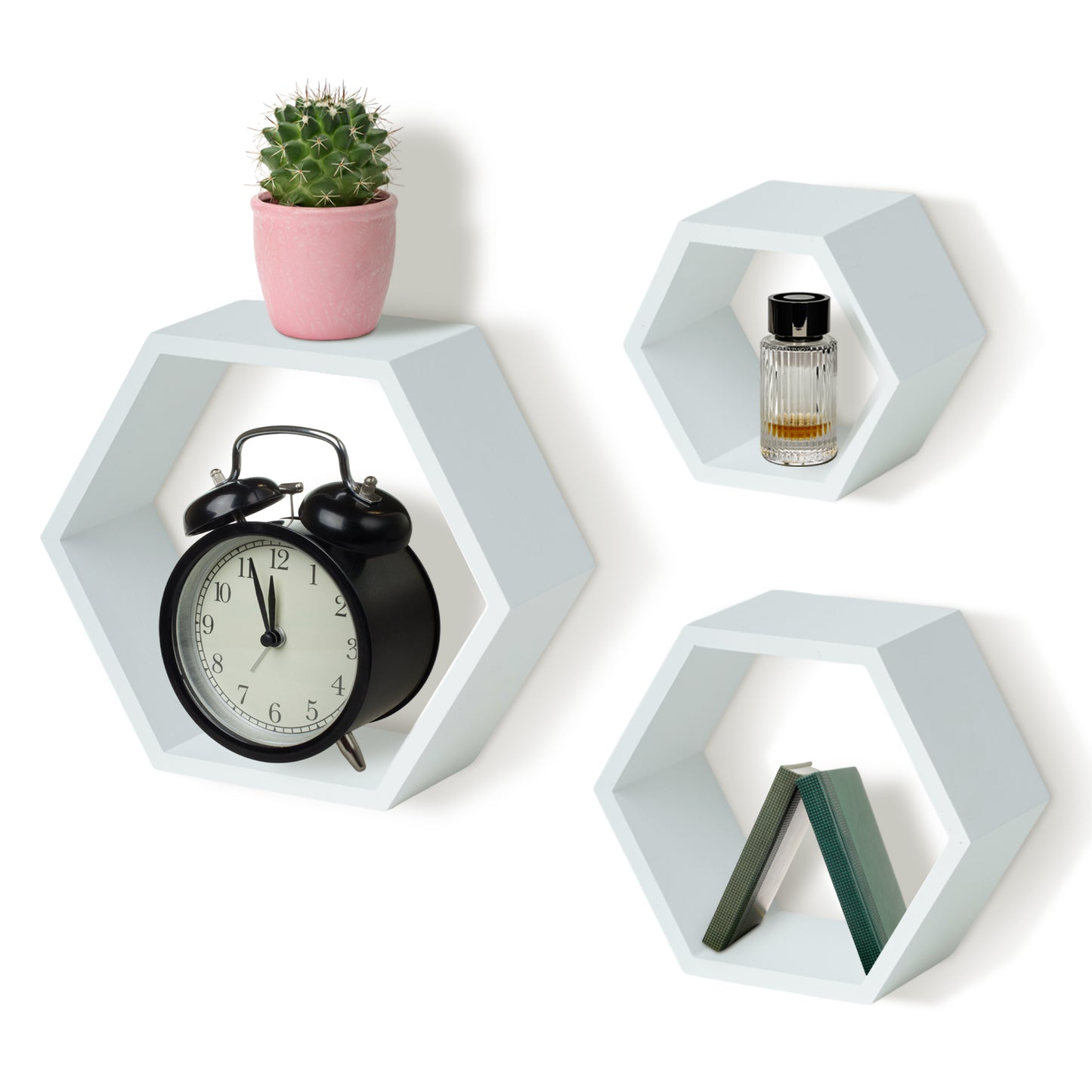 IvoQ Wandplanken Hexagon Set 3 stuks Wit