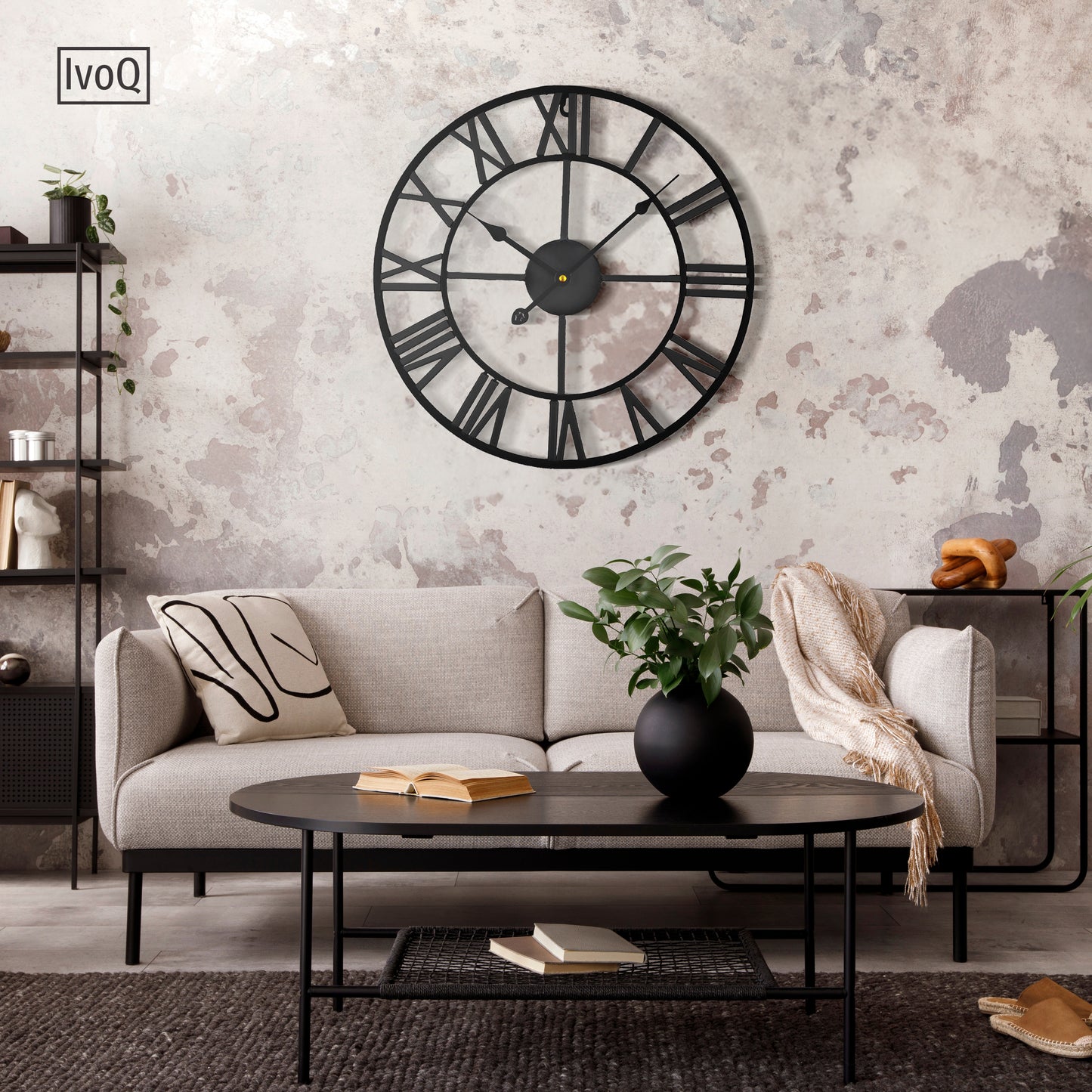 IvoQ Wandklok Zwart Metaal Romeins 40 cm