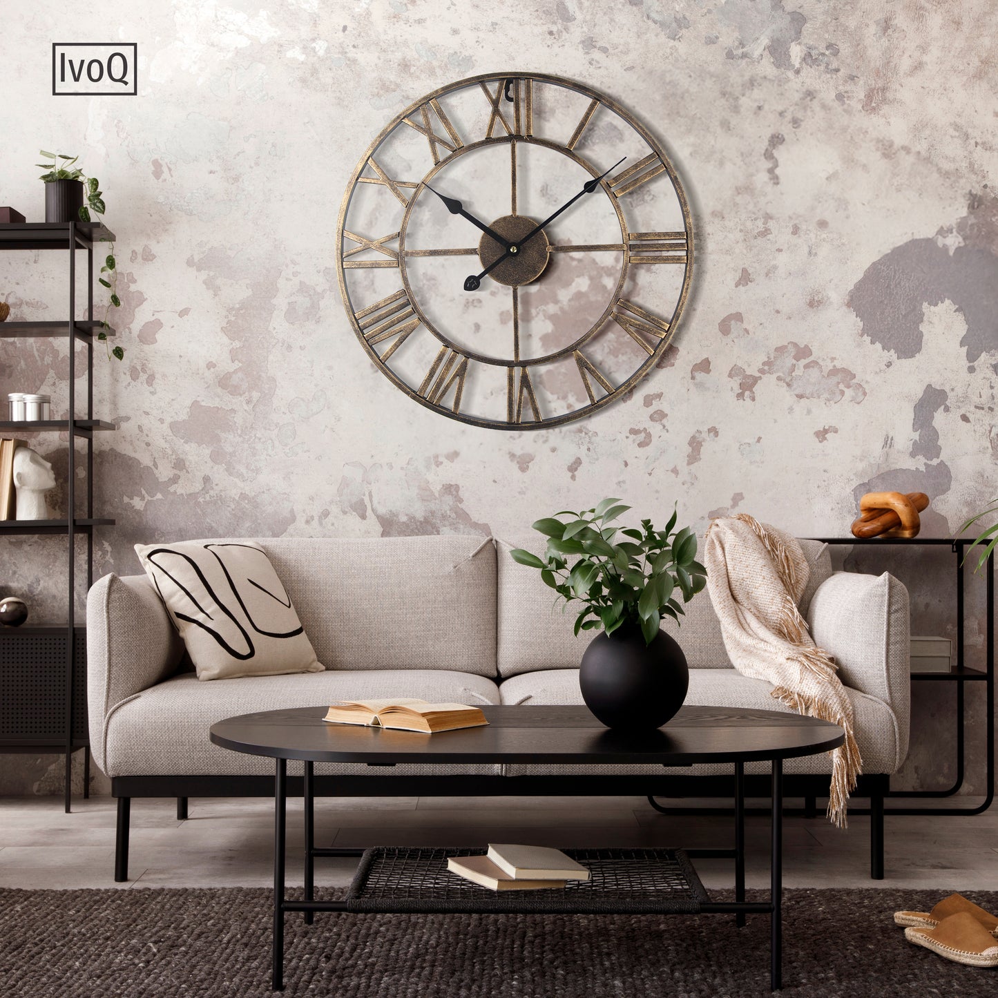 IvoQ Wandklok Goud Metaal Romeins 40 cm