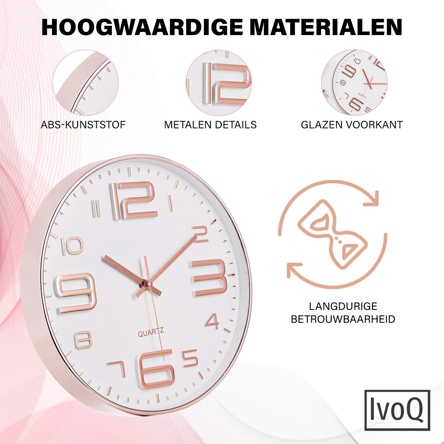 IvoQ Stijlvolle Wandklok Wit/Koper Ø30 cm