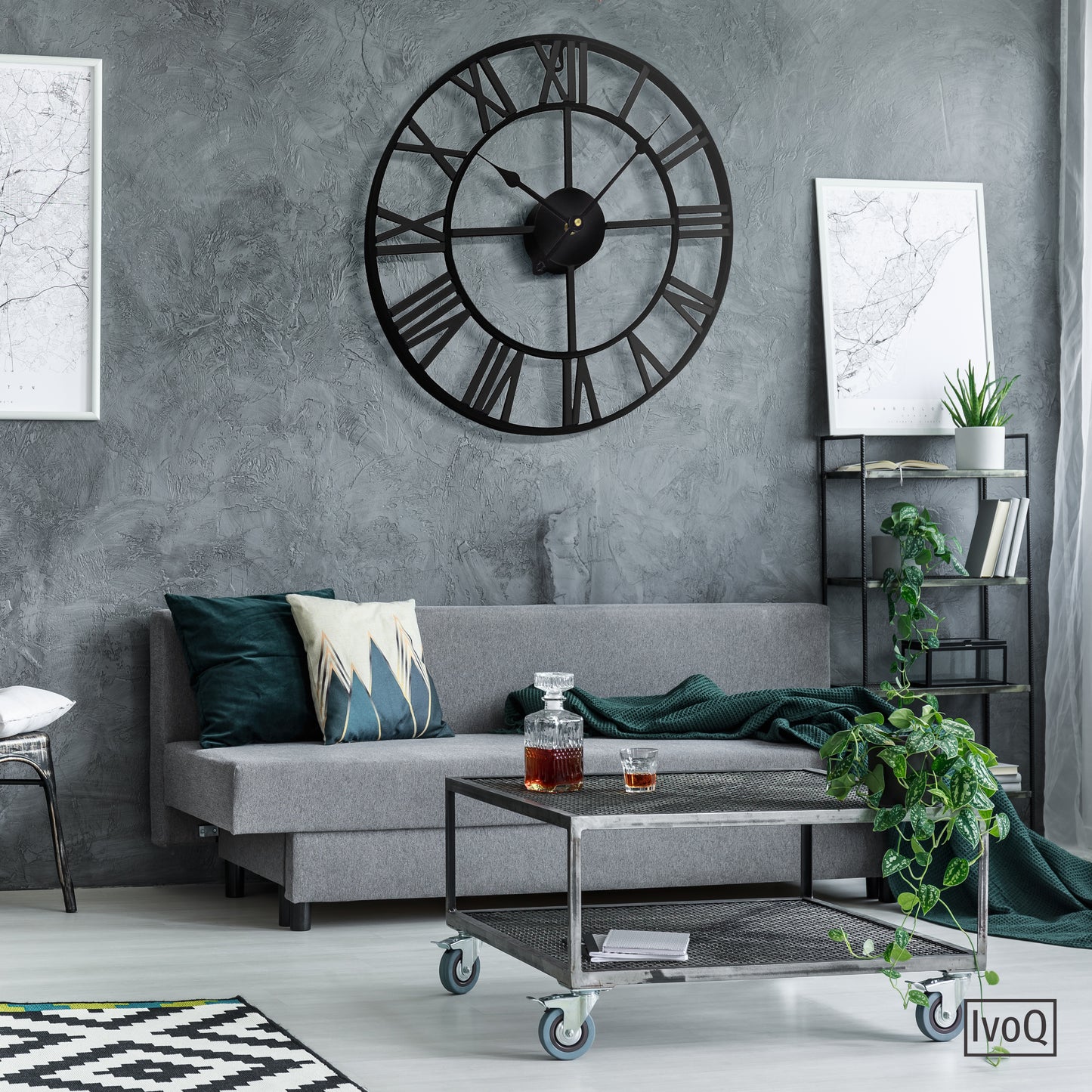 IvoQ Wandklok Zwart Metaal Romeins 40 cm