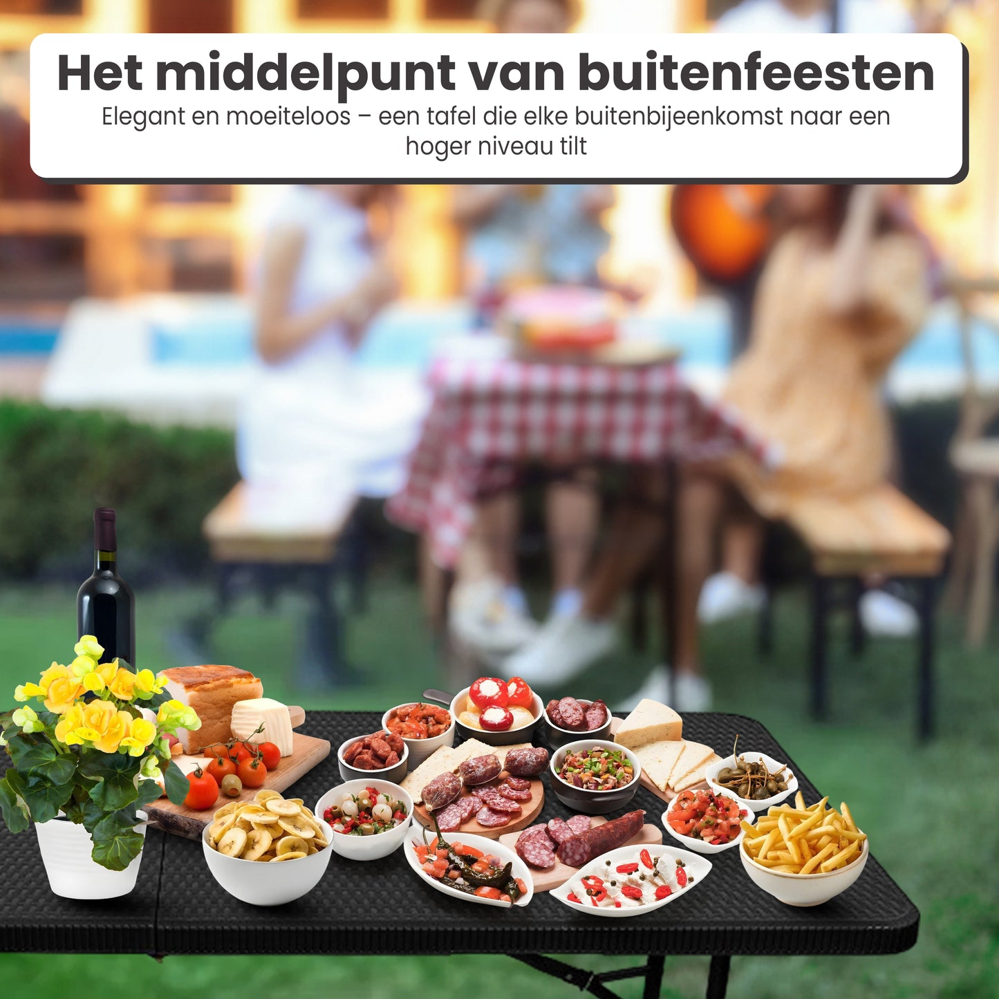 IvoQ Inklapbare Tafel 180 cm Rattan Zwart
