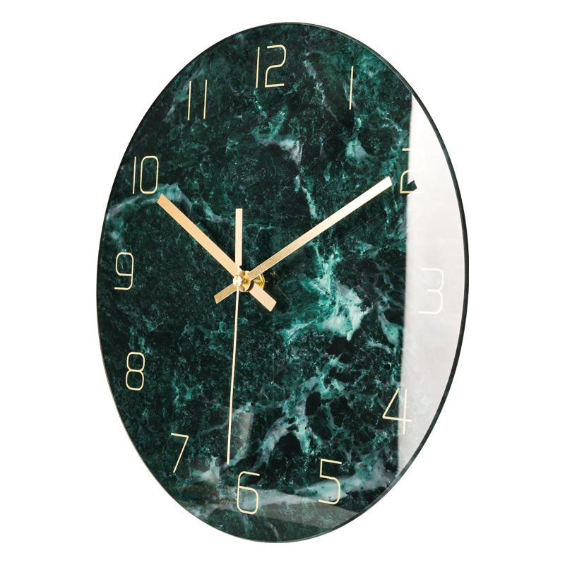 IvoQ Moderne Wandklok Groen Marmerlook Glas Ø 30 cm