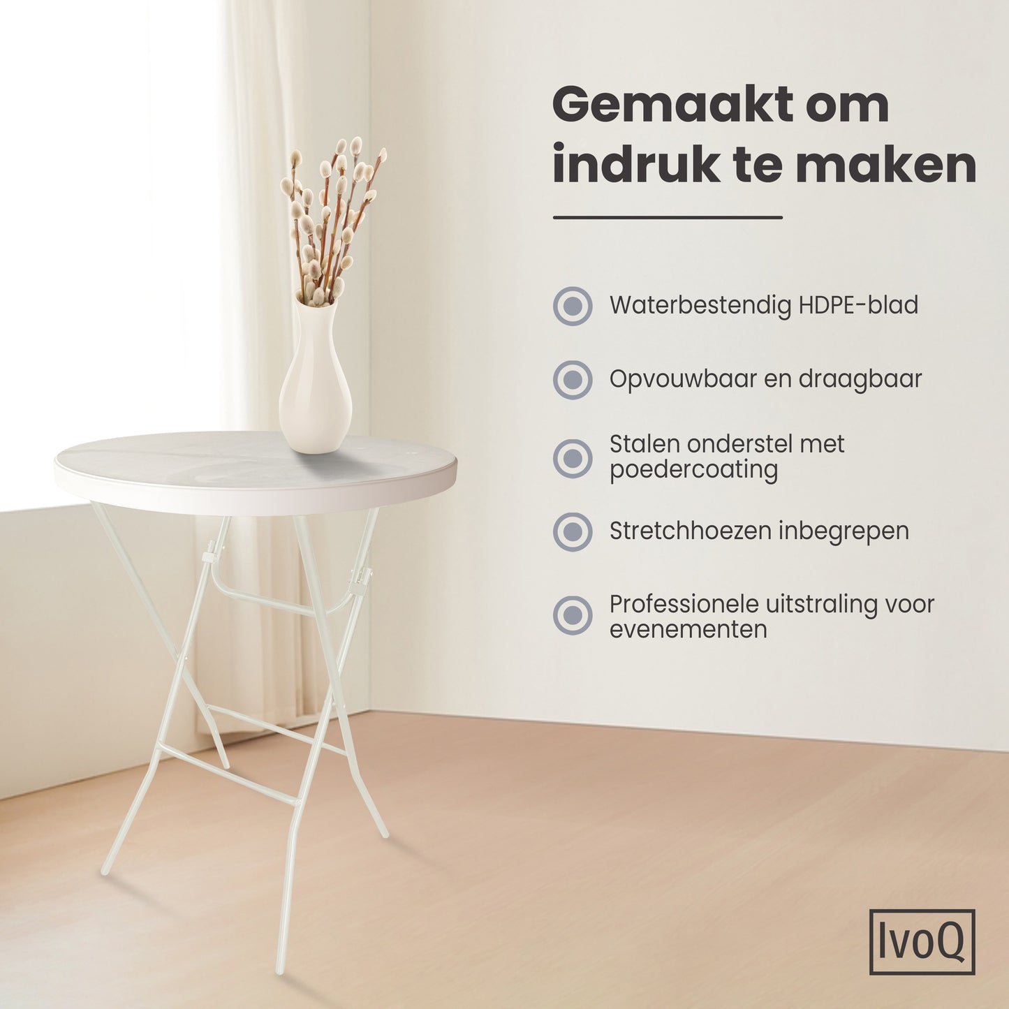 IvoQ Statafels Set Wit met Hoezen Ø80x110 cm