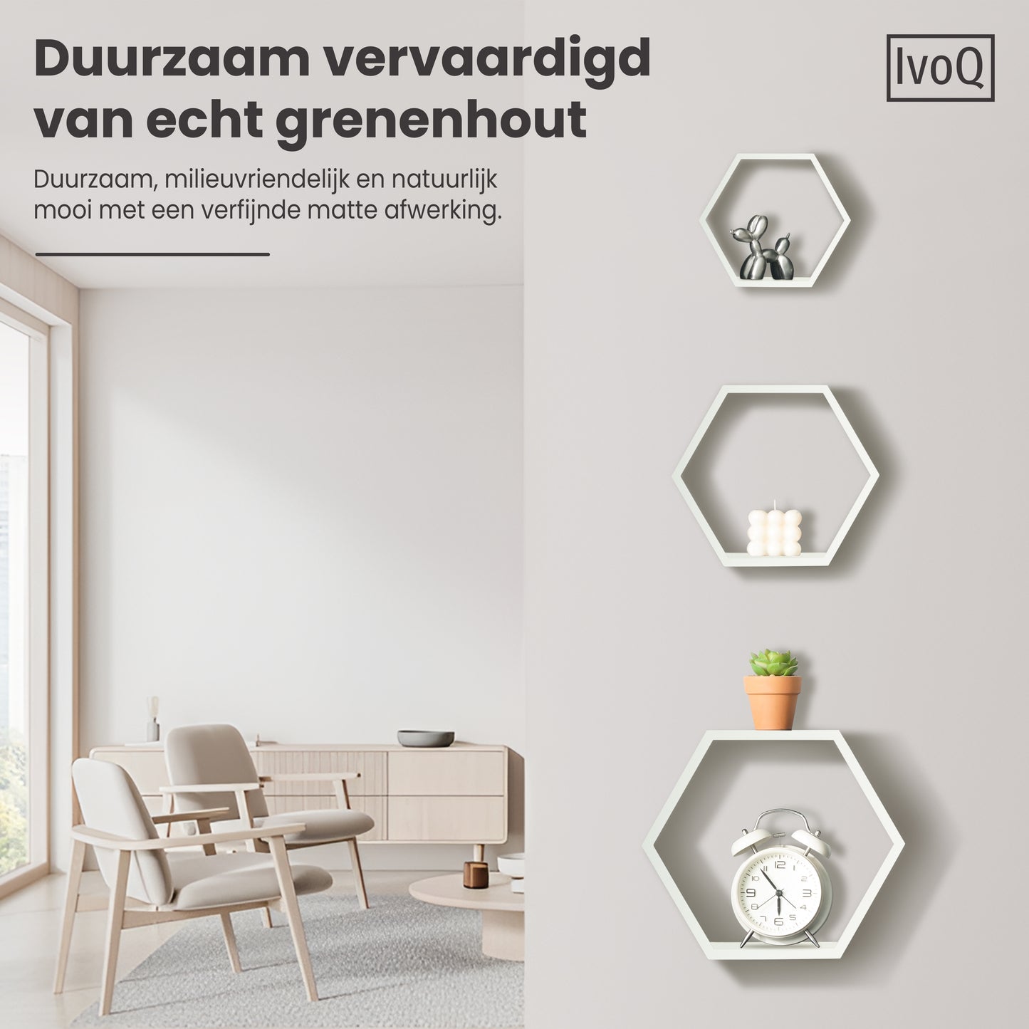 IvoQ Wandplanken Hexagon Set 3 stuks Wit