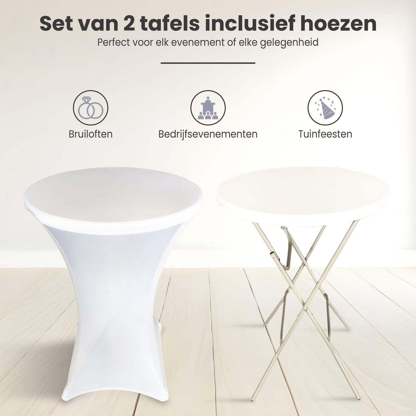 IvoQ Statafels Set Wit met Hoezen Ø80x110 cm