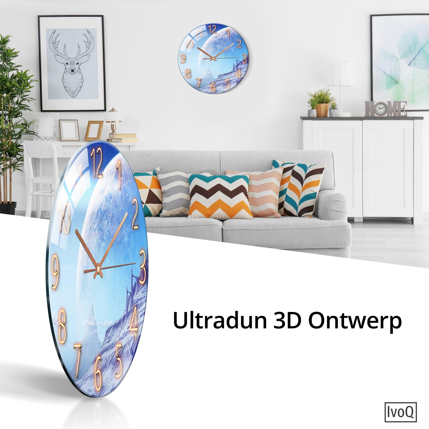 IvoQ Wandklok Uniek Blauw Maan Design Ø 30 cm