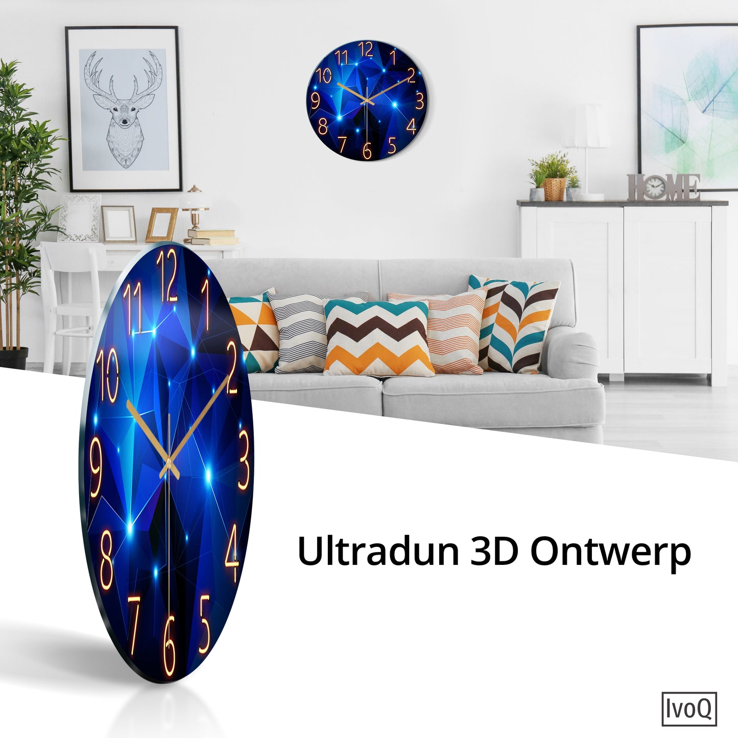 IvoQ Stille Wandklok Blauw Design Ø 30 cm