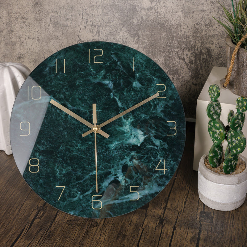 IvoQ Moderne Wandklok Groen Marmerlook Glas Ø 30 cm
