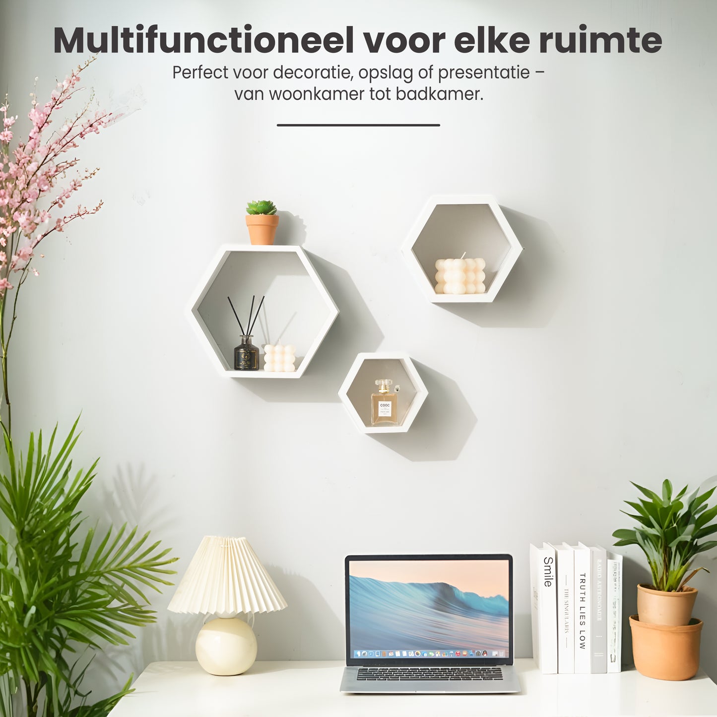 IvoQ Wandplanken Hexagon Set 3 stuks Wit