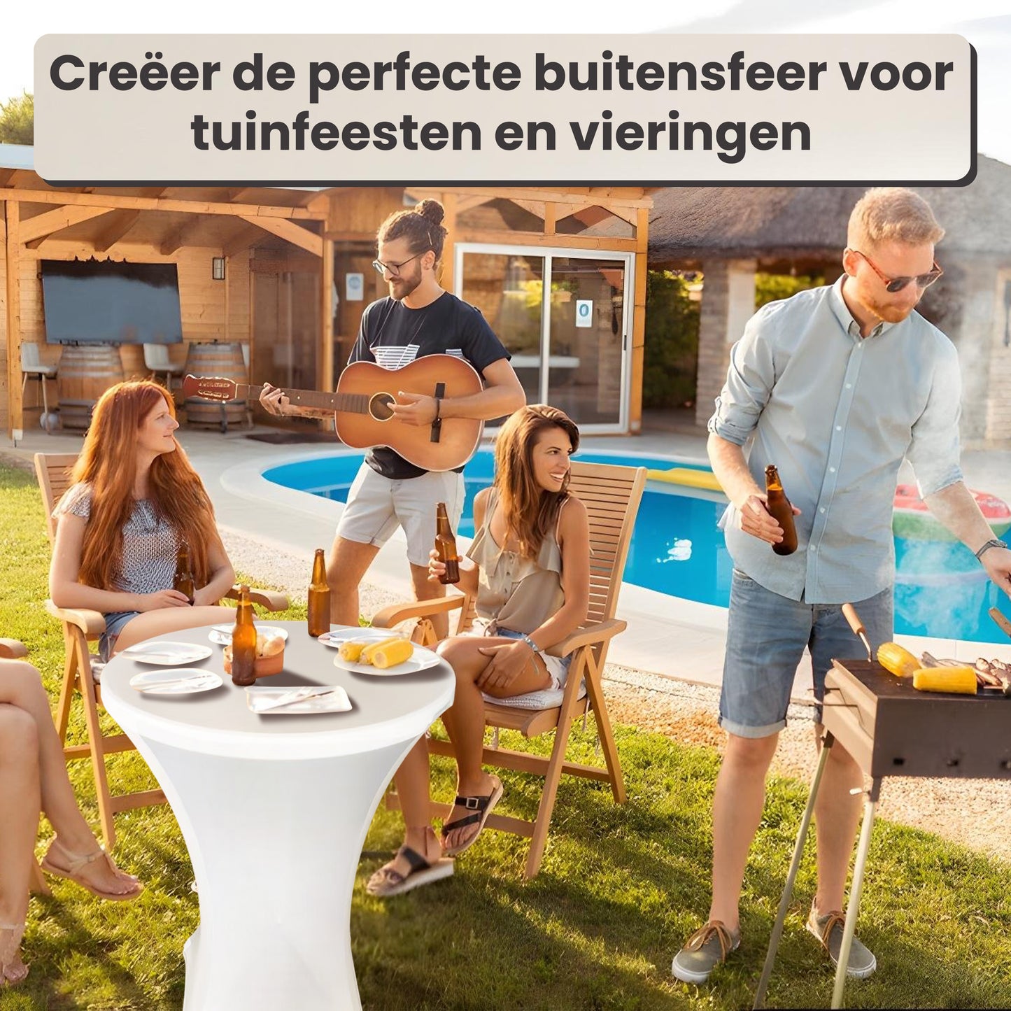 IvoQ Statafels Set Wit met Hoezen Ø80x110 cm