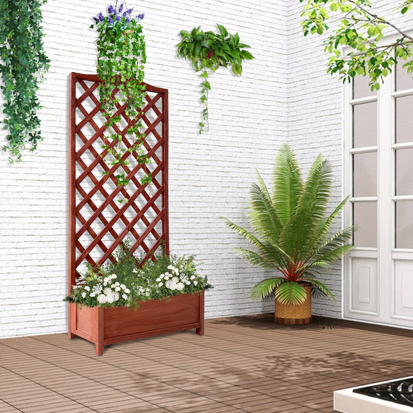 IvoQ Set van 2 Houten Plantenbakken met Klimrek