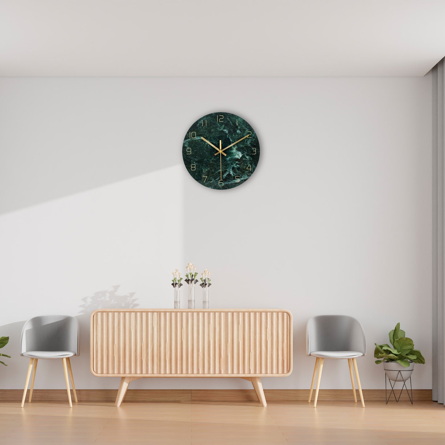 IvoQ Moderne Wandklok Groen Marmerlook Glas Ø 30 cm