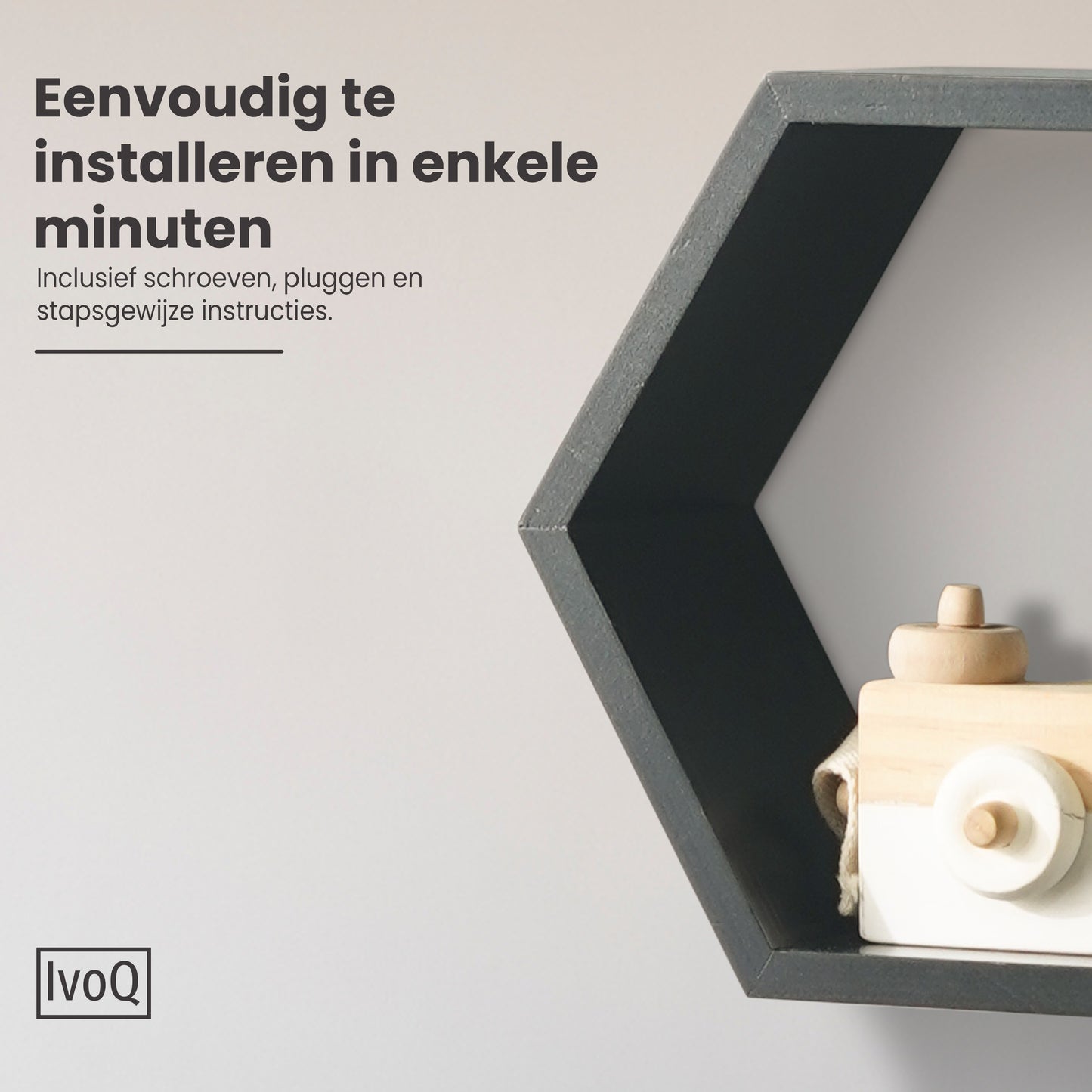 IvoQ Wandplanken Hexagon Set 3 stuks Zwart
