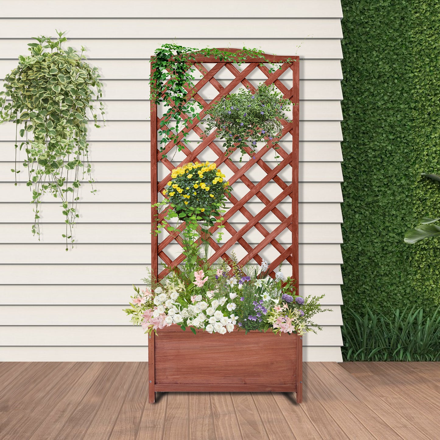 IvoQ Set van 2 Houten Plantenbakken met Klimrek