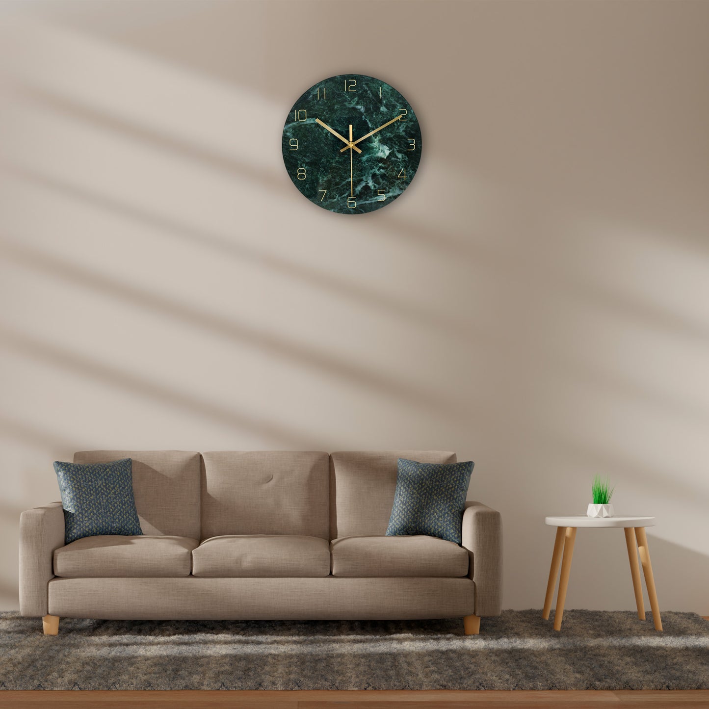 IvoQ Moderne Wandklok Groen Marmerlook Glas Ø 30 cm