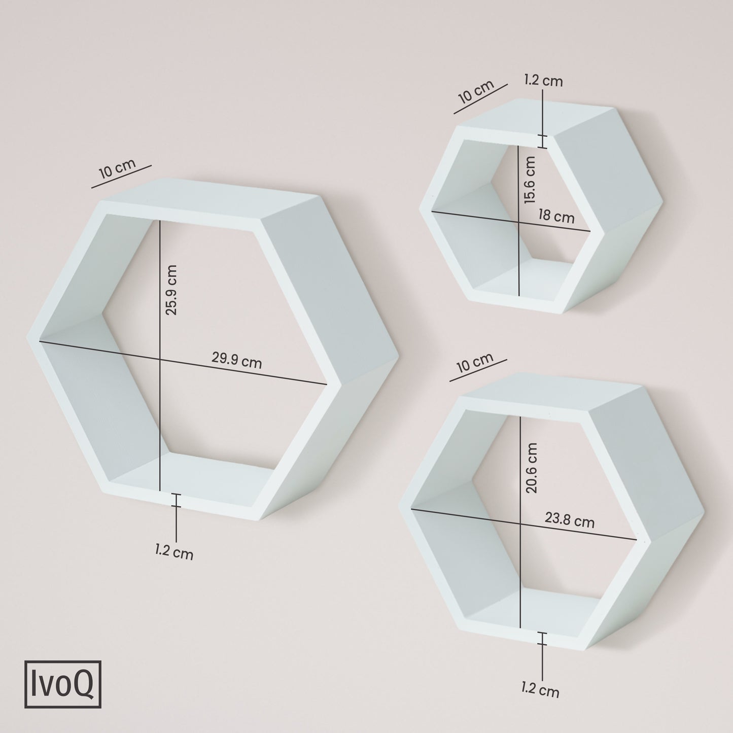 IvoQ Wandplanken Hexagon Set 3 stuks Wit