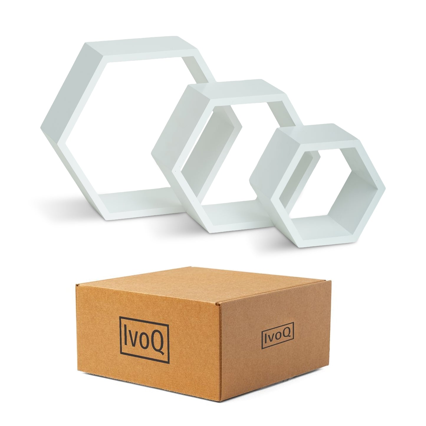 IvoQ Wandplanken Hexagon Set 3 stuks Wit