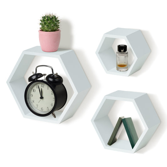 IvoQ Wandplanken Hexagon Set 3 stuks Wit