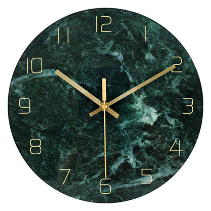 IvoQ Moderne Wandklok Groen Marmerlook Glas Ø 30 cm