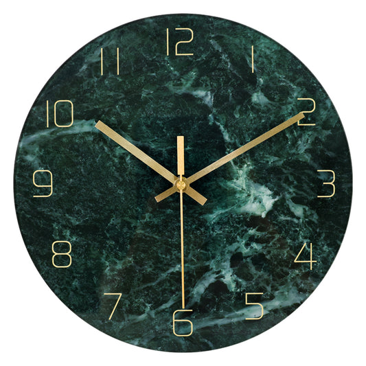 IvoQ Moderne Wandklok Groen Marmerlook Glas Ø 30 cm