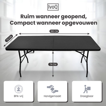 IvoQ Inklapbare Tafel 180 cm Rattan Zwart
