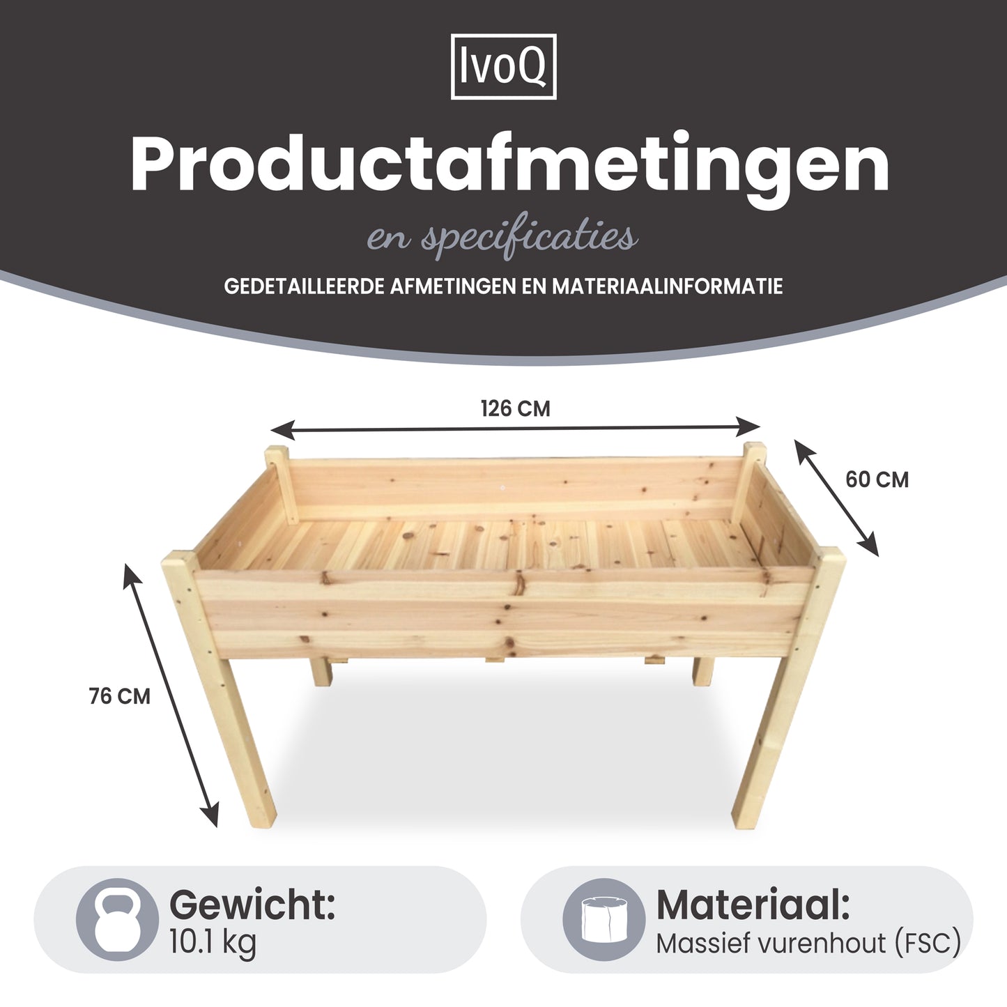 IvoQ Verhoogde Plantenbak FSC 126x60x76 cm