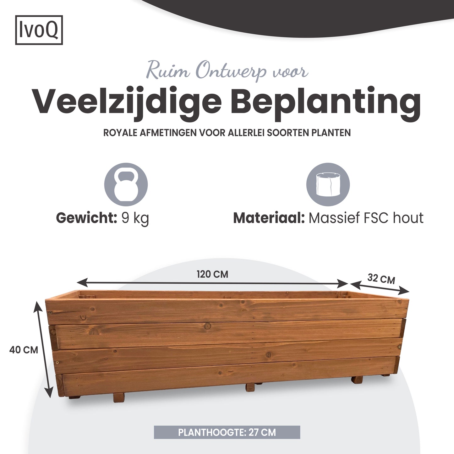 IvoQ Plantenbak Hout 120x40x32 cm