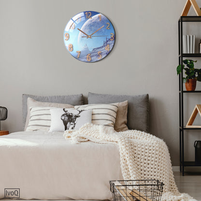 IvoQ Wandklok Uniek Blauw Maan Design Ø 30 cm