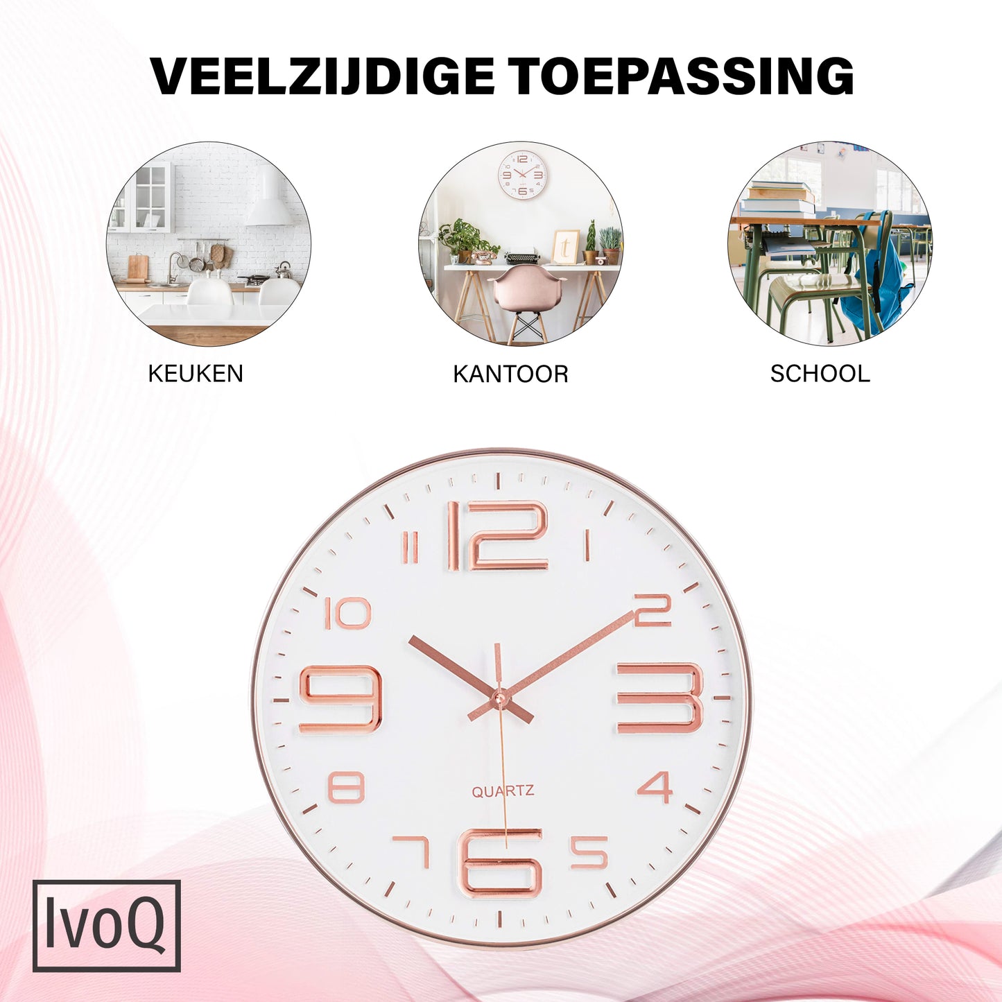 IvoQ Stijlvolle Wandklok Wit/Koper Ø30 cm