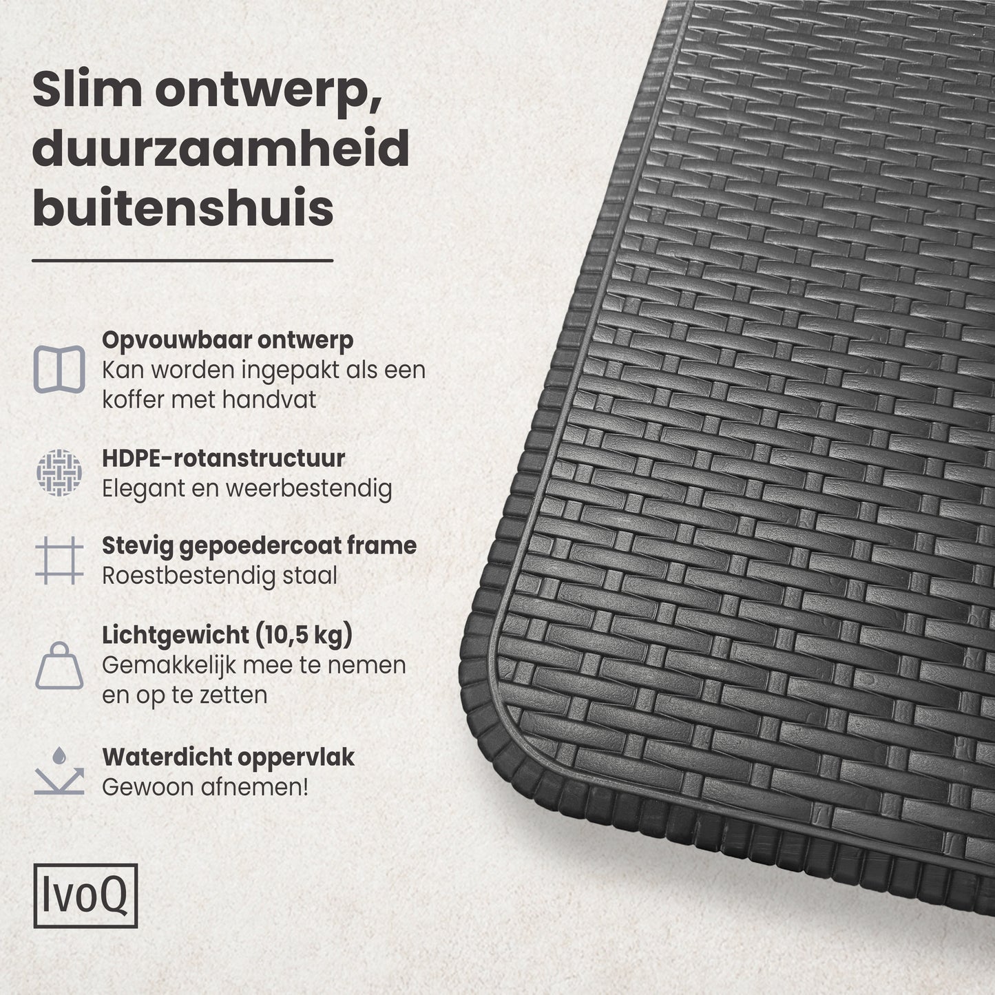 IvoQ Inklapbare Tafel 180 cm Rattan Zwart