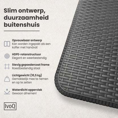 IvoQ Inklapbare Tafel 180 cm Rattan Zwart