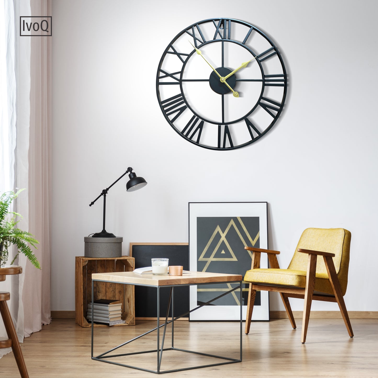 IvoQ Wandklok Zwart Romeins Gouden Wijzers 40 cm