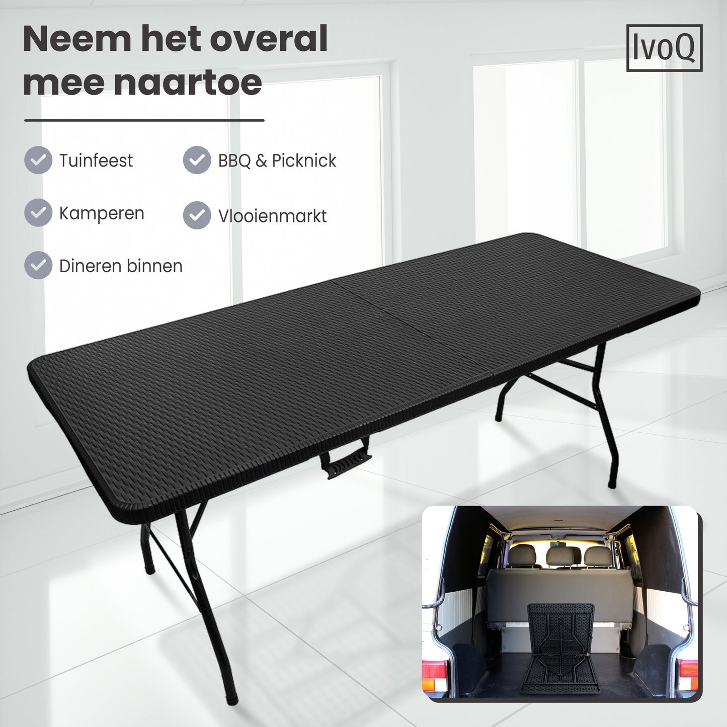 IvoQ Inklapbare Tafel 180 cm Rattan Zwart