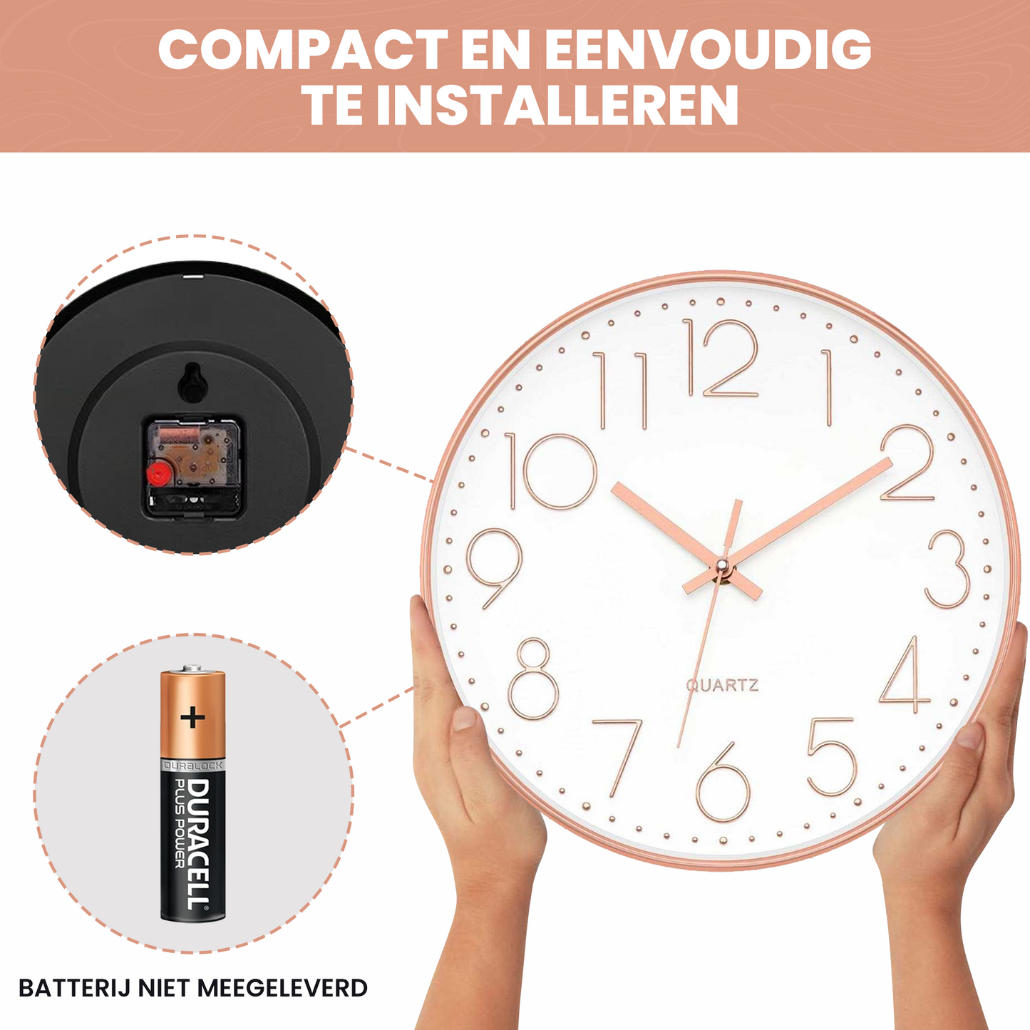 IvoQ Stijlvolle Wandklok Wit/Roze Ø30 cm