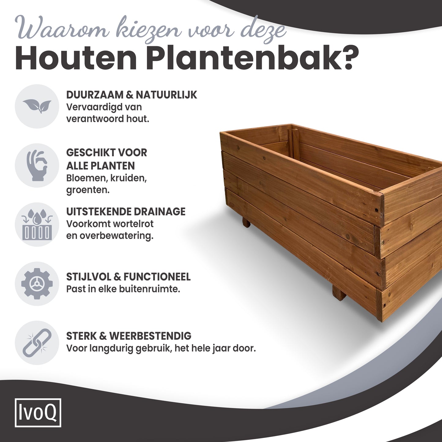 IvoQ Plantenbak Hout 80x40x32 cm