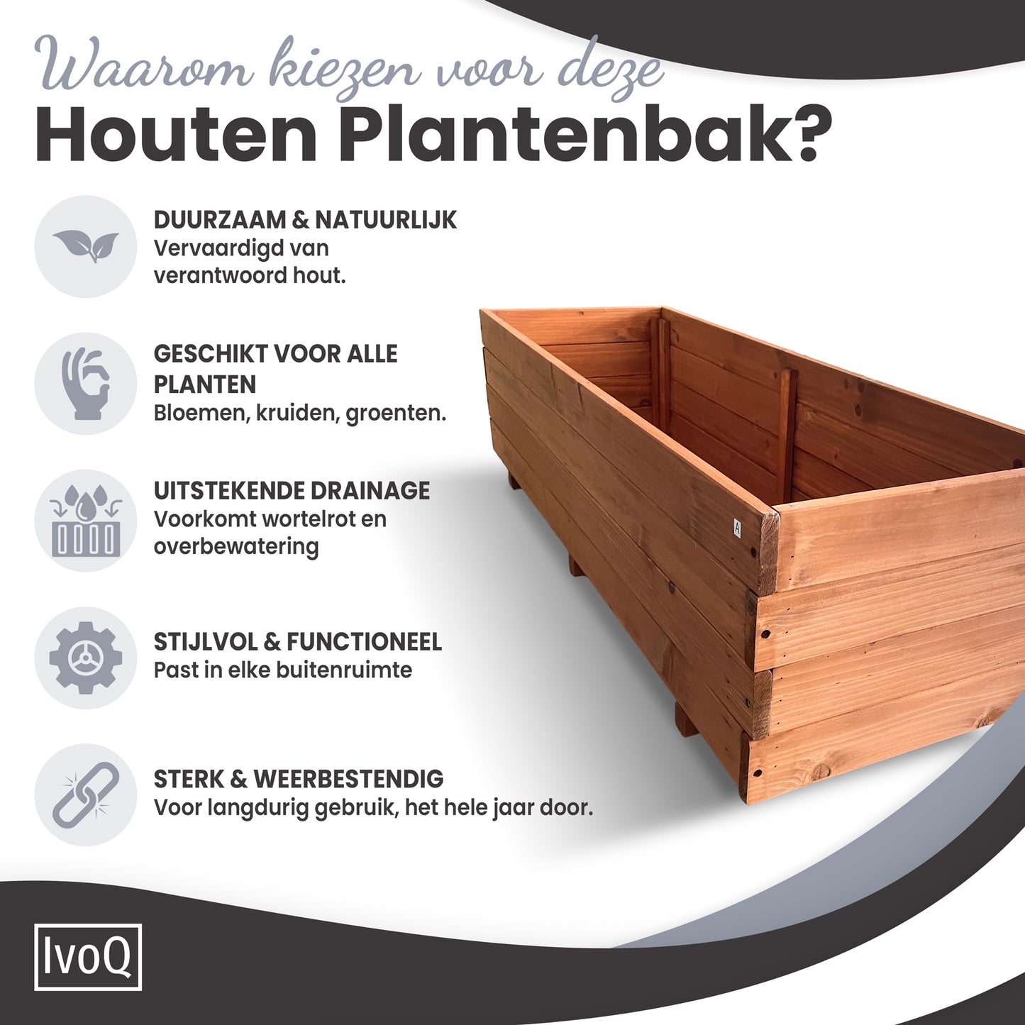 IvoQ Plantenbak Hout 120x40x32 cm