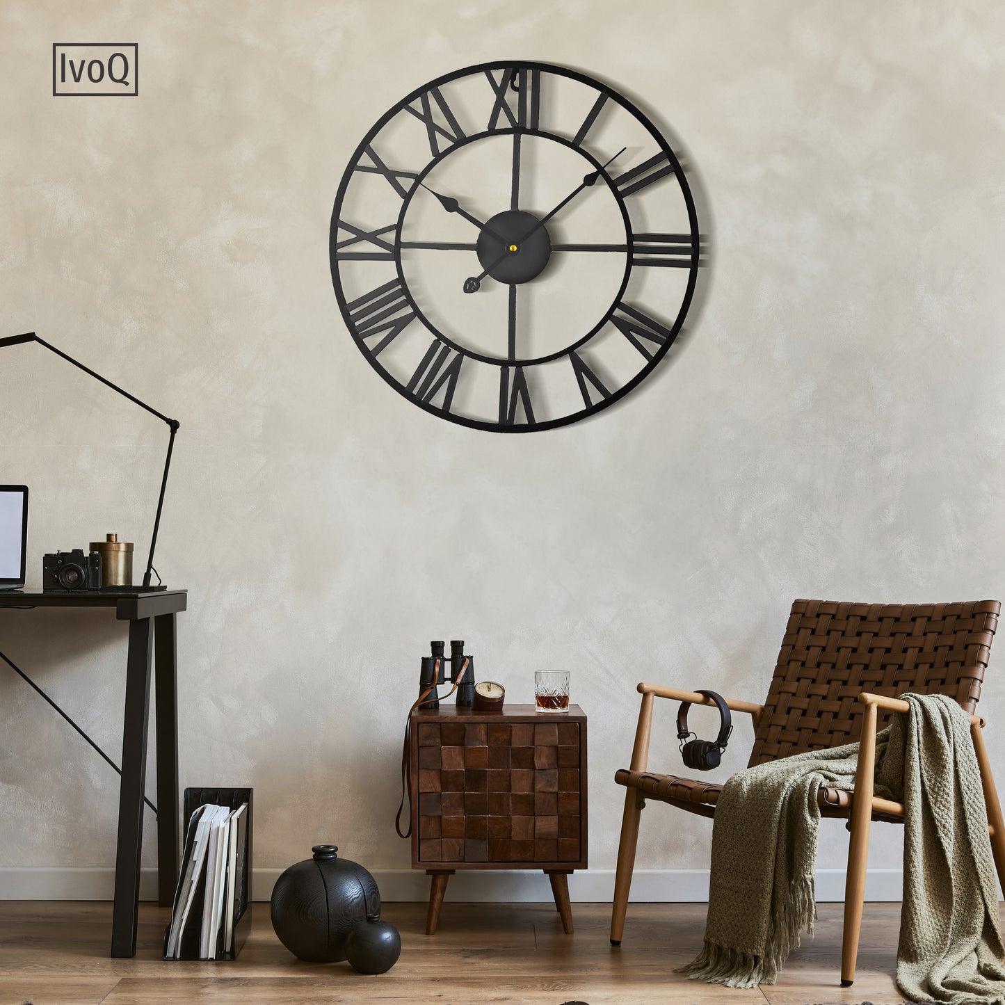 IvoQ Wandklok Zwart Metaal Romeins 40 cm