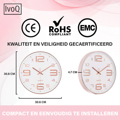 IvoQ Stijlvolle Wandklok Wit/Koper Ø30 cm