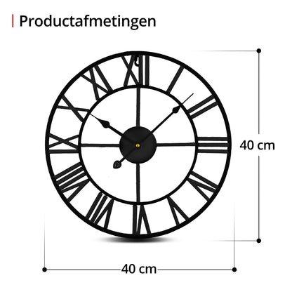 IvoQ Wandklok Zwart Metaal Romeins 40 cm