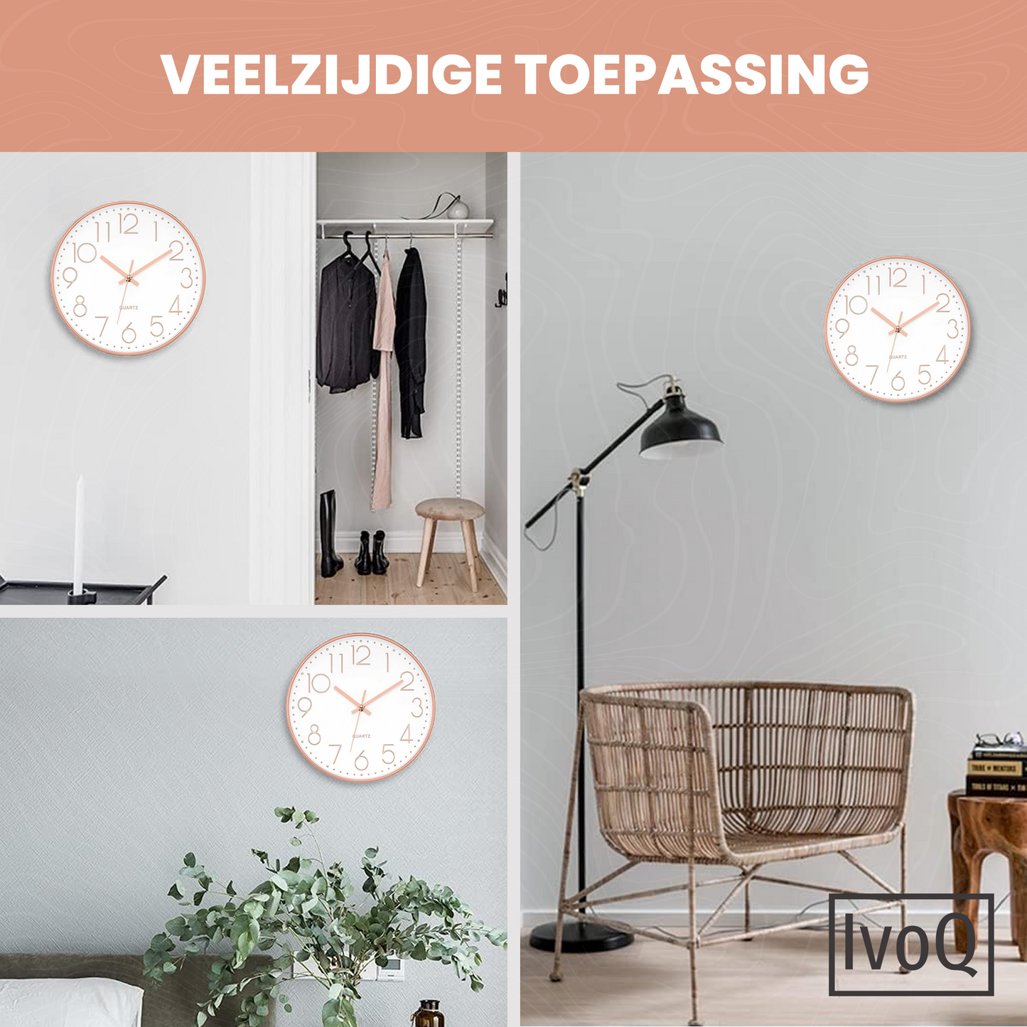 IvoQ Stijlvolle Wandklok Wit/Roze Ø30 cm