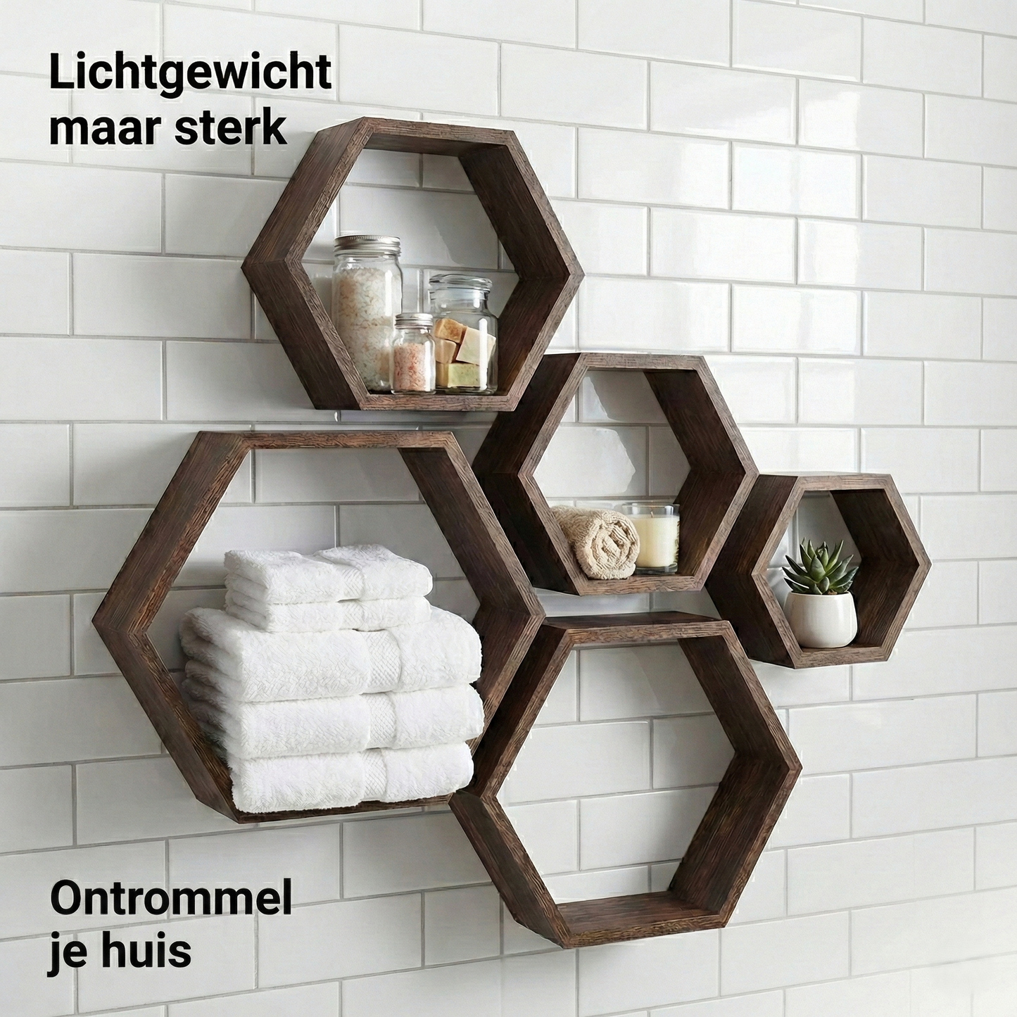 IvoQ Hexagon Wandplanken Set van 5