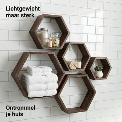 IvoQ Hexagon Wandplanken Set van 5