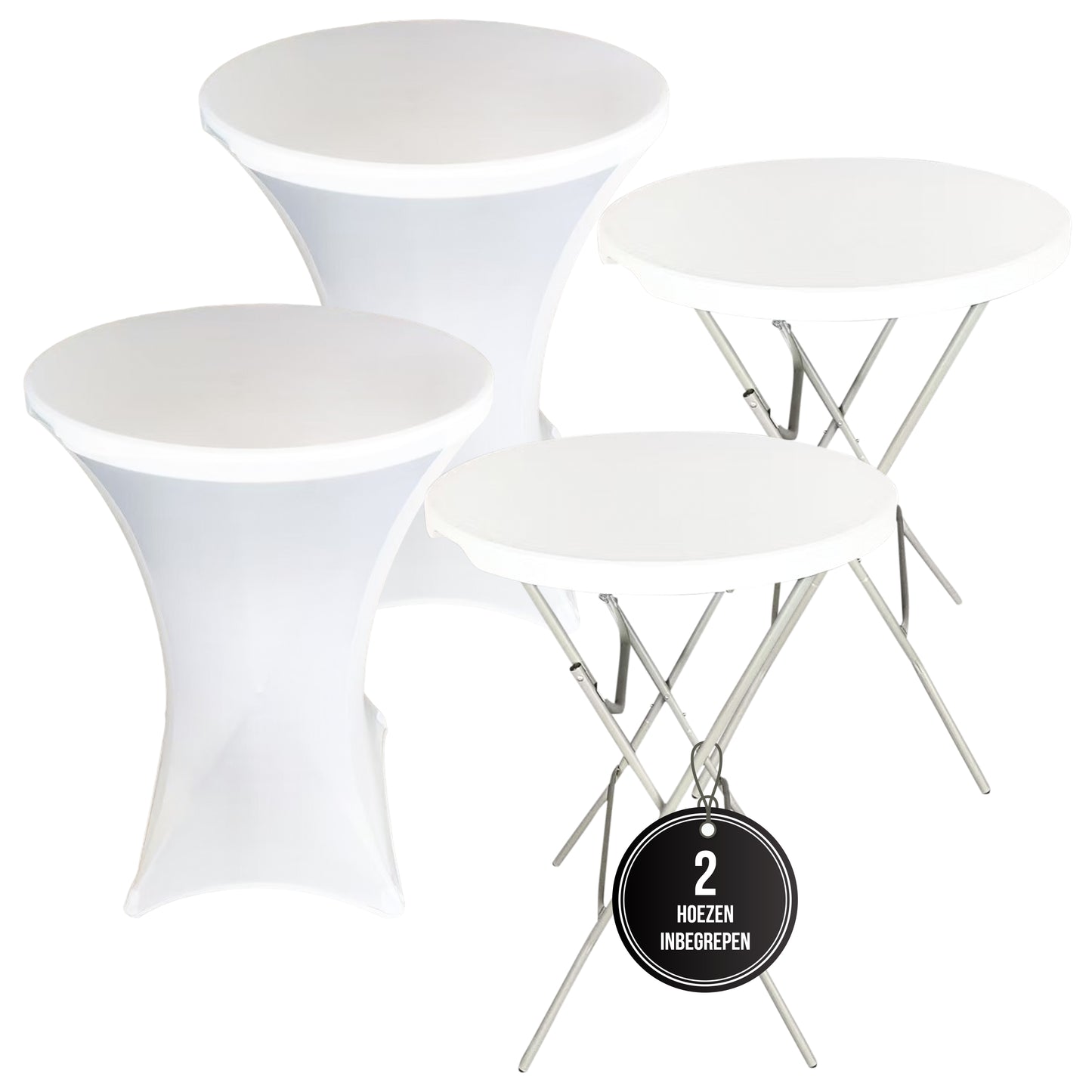 IvoQ Statafels Set Wit met Hoezen Ø80x110 cm