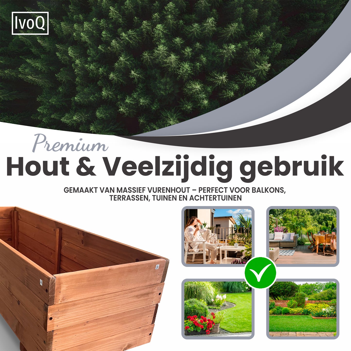 IvoQ Plantenbak Hout 120x40x32 cm