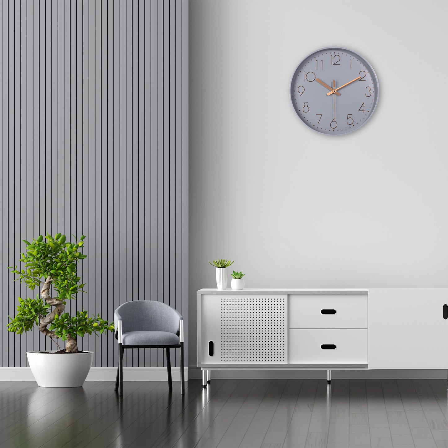 IvoQ Moderne Wandklok Grijs Ø 30 cm