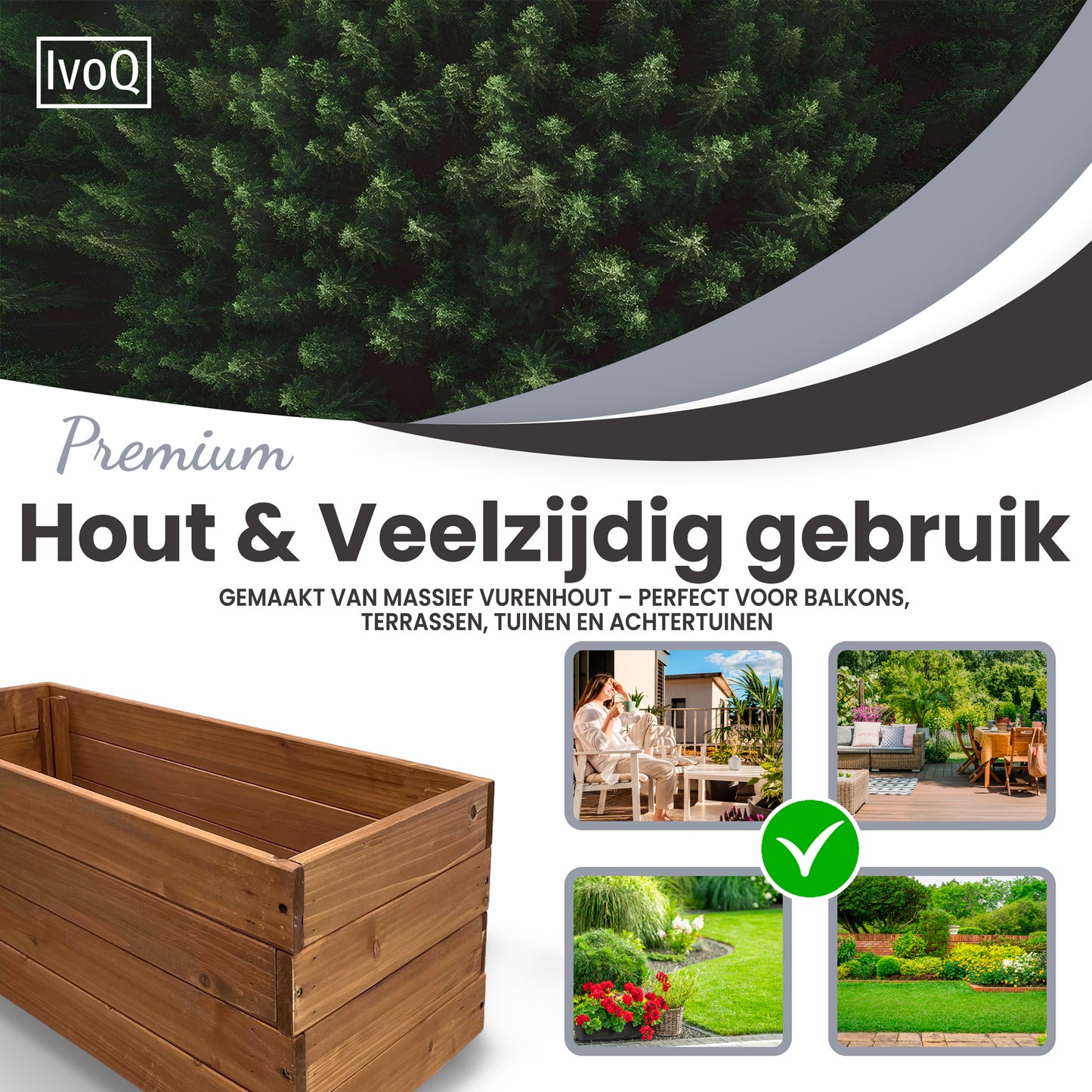 IvoQ Plantenbak Hout 80x40x32 cm