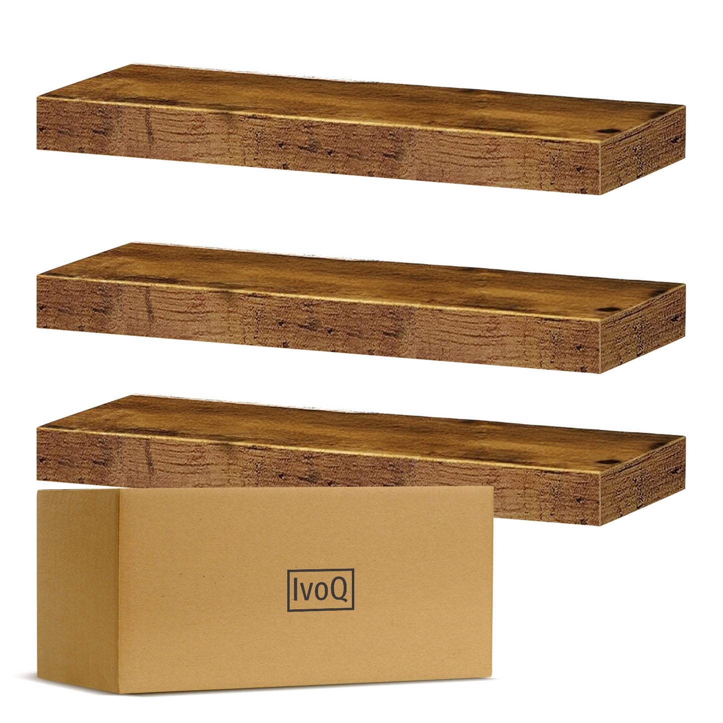 IvoQ Zwevende Wandplanken Set Hout 3 stuks