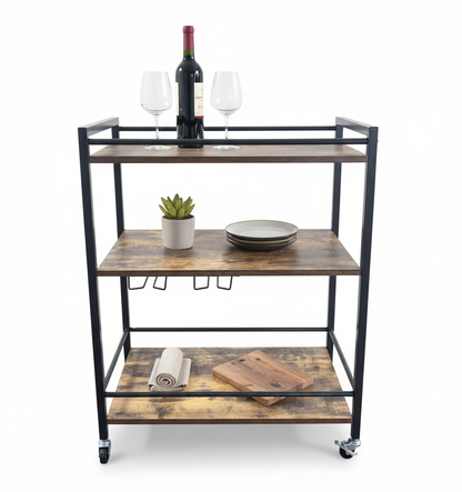 IvoQ Industriële Houten Serveerwagen op Wielen