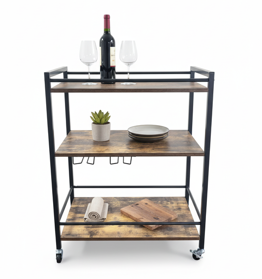 IvoQ Industriële Houten Serveerwagen op Wielen